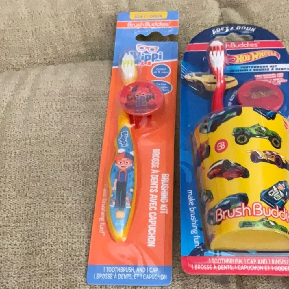 Hot Wheels brush buddies toothbrush set with cup and Blippi brush set - boys